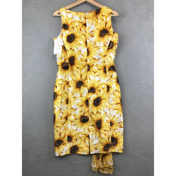 New Vintage CHETTA B 100% Silk Sunflower Print Maxi Dress Size 8 - Picture 2 of 14